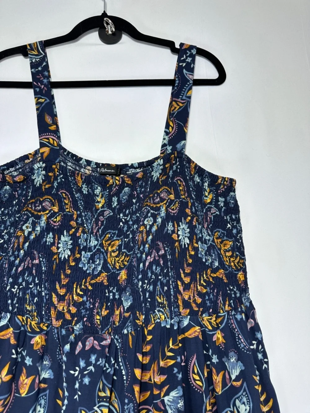 Reitmans Dark Floral Tiered Midi Dress Navy Boho Ruffle Hem Ruched XXL - Picture 2 of 10